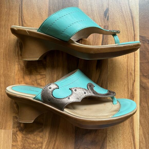 Dromedaries Blue Silver Leather Resort Sandals Size 38 - Picture 4 of 7